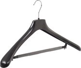 De Kledinghanger Gigant - 50 x Mantel / kostuumhanger kunststof zwart met schouderverbreding en anti-slip broeklat (2 mm schuim), 50 cm