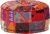 Poef patchwork rond handgemaakt 40x20 cm katoen rood