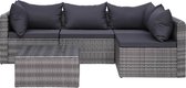 5-delige Loungeset met kussens poly rattan grijs (incl. Fleecedeken)