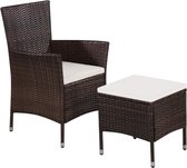 Tuinstoel en kruk met kussens poly rattan bruin