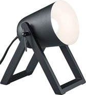 LED Tafellamp - Trion Maryla - E27 Fitting - Rond - Mat Zwart - Aluminium/Hout