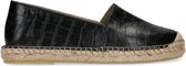 Manfield - Dames - Zwarte leren espadrilles met crocoprint - Maat 40