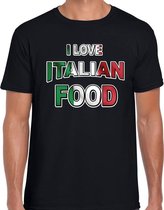 I love Italian food t-shirt zwart met kleuren Italiaanse vlag voor heren - Italiaans eten  t-shirts XL