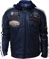 Urban 5884® - Fifty Eight - Heren Motorjas - Lams Leer- Donkerblauw – Afritsbare Hoodie - Maat S