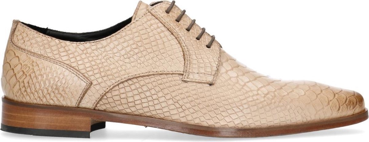 Black label Heren Beige leren veterschoenen met crocoprint Maat 46 bol