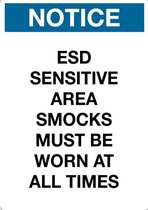 Sticker 'Notice: ESD sensitive area smocks must be worn at all times', 297 x 210 mm (A4)