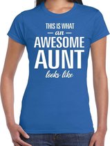 Awesome aunt / tante cadeau t-shirt blauw dames XL