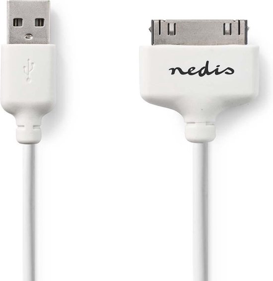 Nedis 30-pins Apple Dock naar USB-A kabel - USB2.0 - tot 2A / wit - 1 meter - Nedis