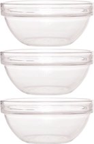 3x Glazen schaal/kom 23 cm - Sla/salade serveren - Schalen/kommen van glas - Keukenbenodigdheden
