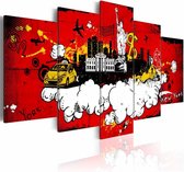 Schilderij - New York: Comic, Rood, 5luik , wanddecoratie , premium print op canvas