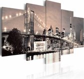 Schilderij - New York City - Flash of Hope, Sepia, 5luik, wanddecoratie