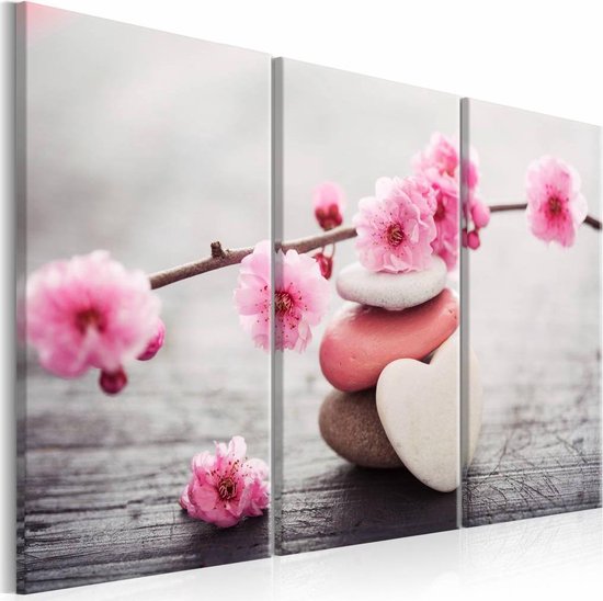 Bestuurbaar controller Top Schilderij - Stenen en bloemen , roze grijs , 3 luik | bol.com