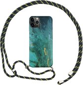 FONU Marmer Backcase Hoesje Met Koord iPhone 12 / 12 Pro - Groen Marmer