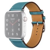 Voor Apple Watch Series 6 & SE & 5 & 4 44mm / 3 & 2 & 1 42mm vervangende lederen band horlogeband (blauw)