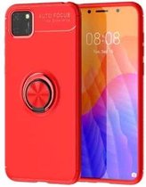 Voor Huawei Y5P metalen ringhouder 360 graden roterende TPU-hoes (rood + rood)