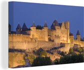 Canvas Schilderij Carcassonne - Verlichting - Kasteel - 30x20 cm - Wanddecoratie