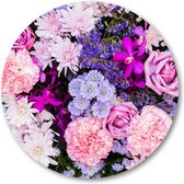 Roze en Paarse Bloemen - Muurcirkel Forex 40cm - Wandcirkel voor binnen - Natuur - Bloemen