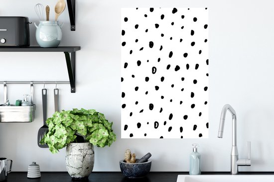 Sticker Muursticker Motif Fleurs - Motif à pois noir et blanc - 40x60 cm - feuille autocollante - sticker mural repositionnable