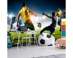 350cm X 245cm - Fotobehang - Beslissende Tackle , Voetbal, premium print vliesbehang