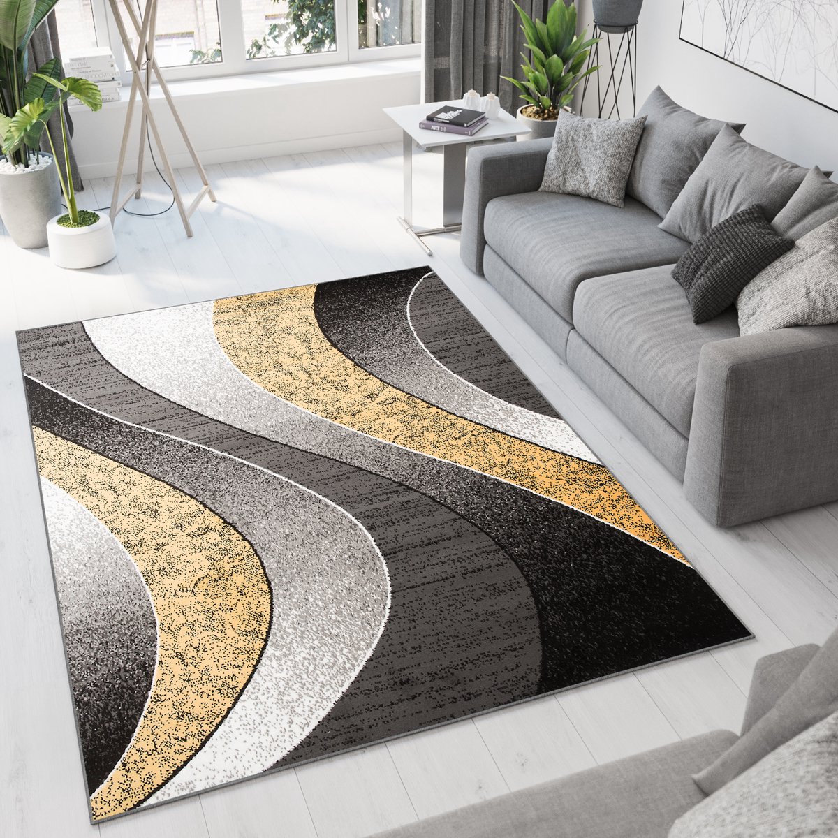 Tapiso Dream Vloerkleed Grijs Geel Modern Golven Woonkamer Tapijt Maat- 250x300