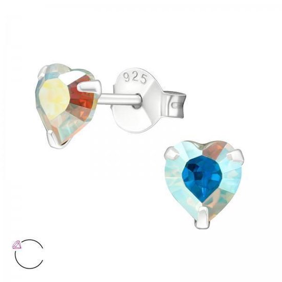 Aramat jewels ® - Oorbellen hart swarovski elements kristal 925 zilver ab transparant 5mm