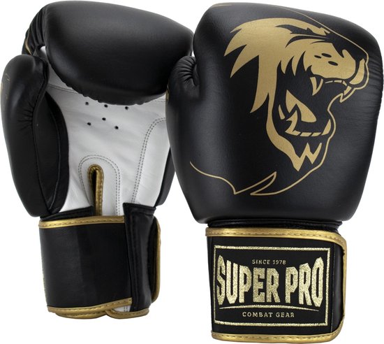 Super Pro Combat Gear Warrior SE Lederen (kick)bokshandschoenen Zwart/Goud/Wit 10oz