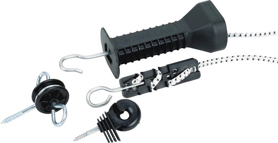 ZoneGuard Poortgreep elastiek ritset - 4.5m - Schrikdraad - Afrasteringdraad - Set - Zwart