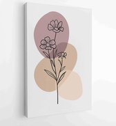 Floral and Foliage line art drawing with abstract shape. Abstract Plant Art design for print, cover, wallpaper, Minimal and natural wall art. 2 - Moderne schilderijen – Vertical –