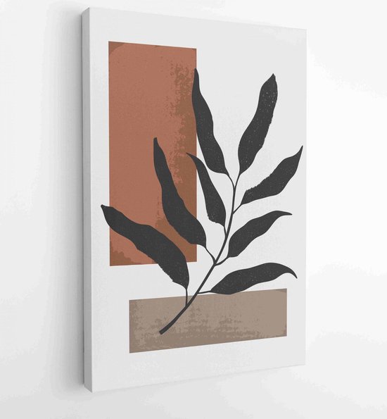 Botanical wall art vector set. Foliage line art drawing with