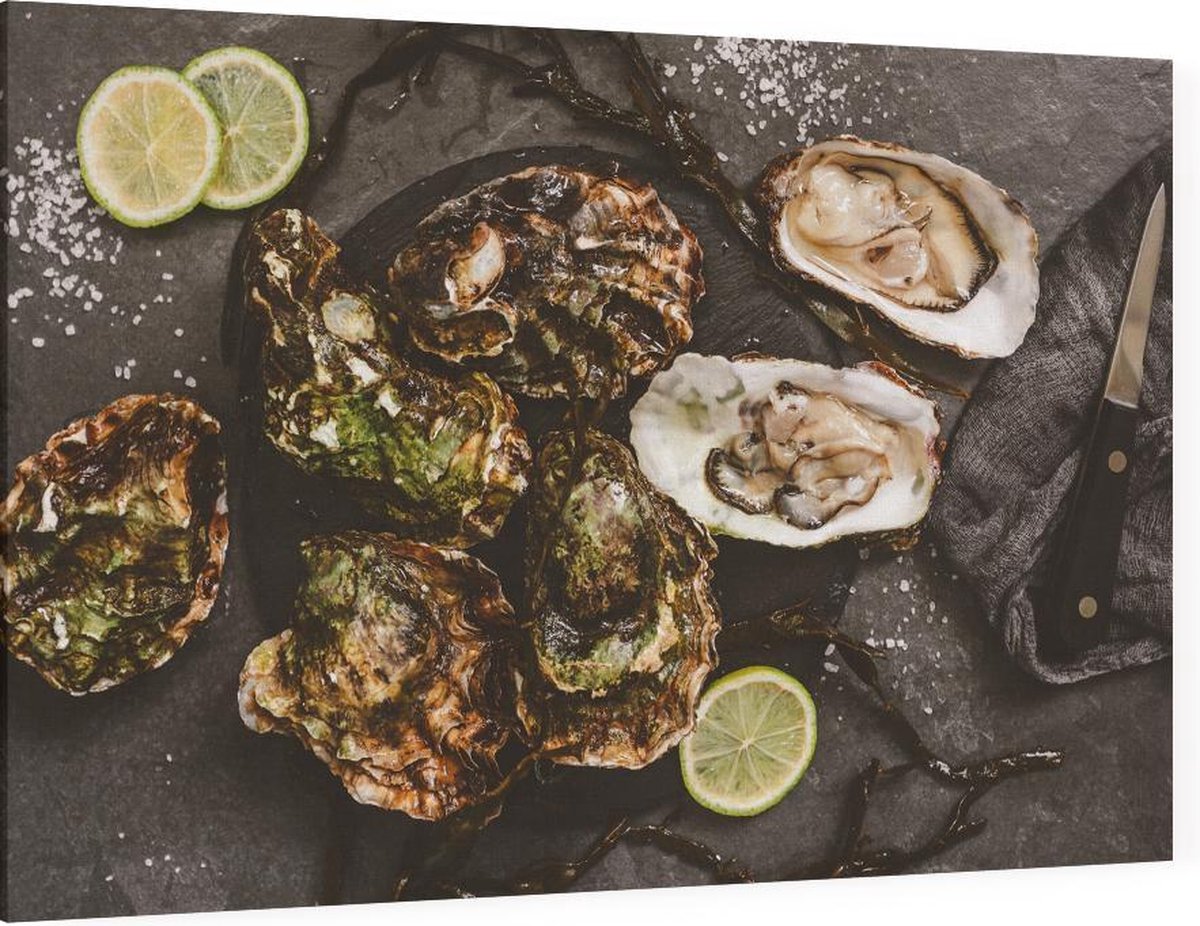 Oesters met oestermes - Foto op Canvas - 150 x 100 cm | bol.com
