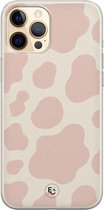 Hoesje geschikt voor iPhone 12 - Koeienprint roze - Soft Case - TPU - Print - Roze - ELLECHIQ
