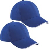2x stuks 6-panel baseballcap kobalt blauw/wit voor volwassenen