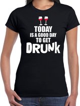 Zwart fun t-shirt good day to get drunk  - dames -  Drank / festival shirt / outfit / kleding S