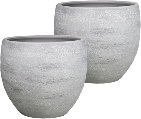 Set van 2x stuks bloempotten/plantenpotten van keramiek grijs/wit met  diameter 35 cm... | bol.com