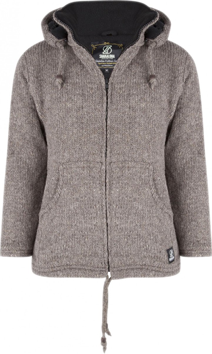Gebreid Wollen Heren/Uni Vest van Schapenwol met Polyester Fleece voering en afneembare capuchon SHAKALOHA M Flash Ziphood 3XL Lbrown