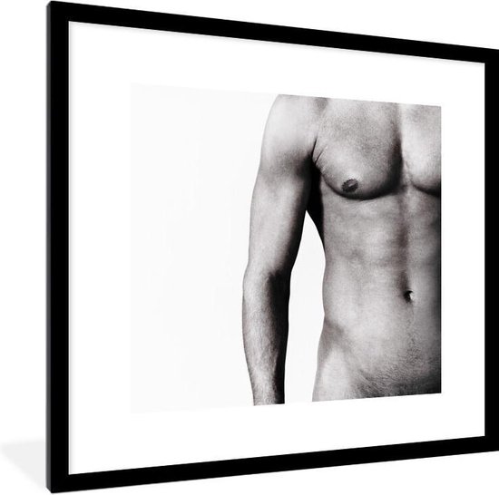 Cadre photo torse d homme nu noir avec passe partout blanc 40x40 bol