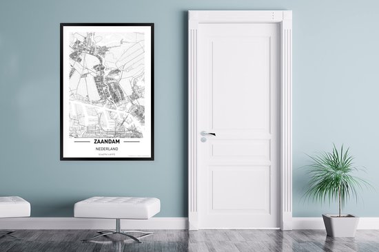 Photo encadrée - Plan de ville Zaandam cadre photo noir sans passe partout - Carte 80x120 cm - Affiche encadrée (Décoration murale salon / chambre)