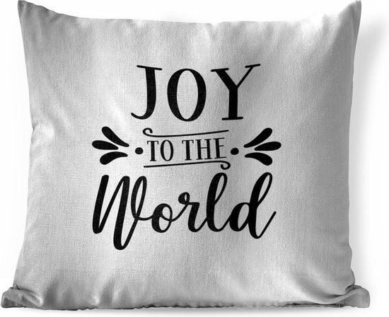 Sierkussens - Kussen - Kerst quote Joy to the world op een witte achtergrond - 50x50 cm - Kussen van katoen