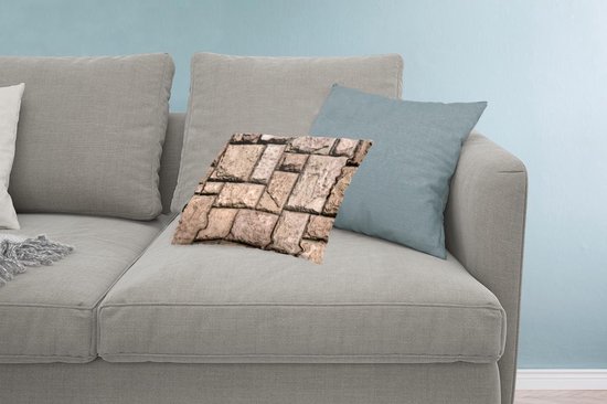 Sierkussen Murs en pierre pour usage intérieur - Mur avec différentes pierres - 50x30 cm - Coussin intérieur rectangulaire en coton