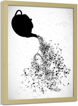 Foto in frame , Theepot met muziek ​, 70x100cm , Zwart wit  , Premium print