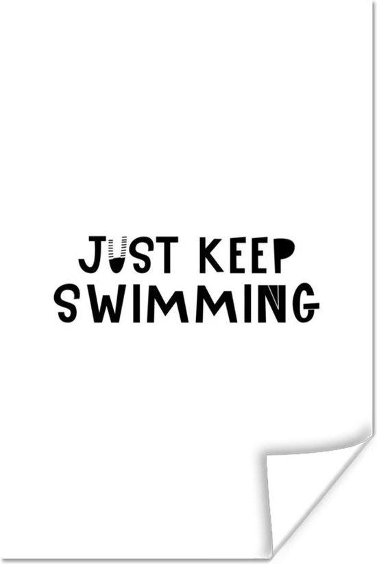 Illustration pour enfants avec une citation 'Continue de nager' sur fond blanc 40x60 cm