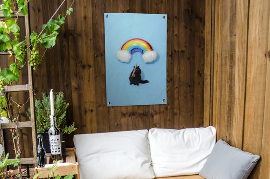 Affiche de jardin chat avec un ballon arc-en-ciel toile en vrac 60x90 cm - toile de jardin / toile d'extérieur / Peintures pour l'extérieur (décoration de jardin)