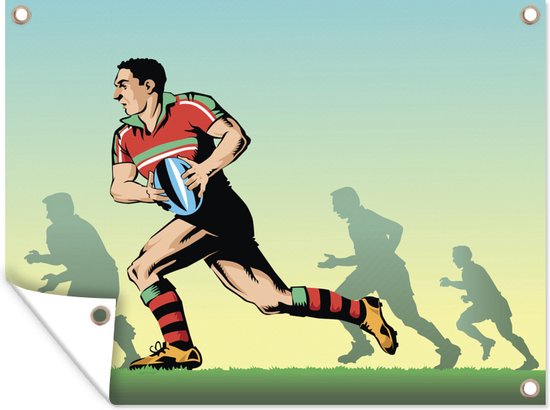 Tuin decoratie Een illustratie van het spelen van rugby - 40x30 cm - Tuindoek - Buitenposter