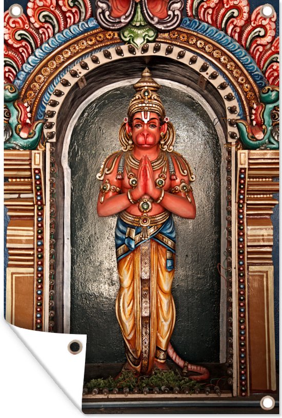 Tuinposter - Tuindoek - Tuinposters buiten - Het Hanuman standbeeld in de tempel Sri Ranganathaswamy - 80x120 cm - Tuin