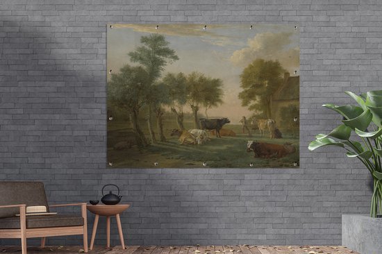 Affiche de jardin Paulus Potter (RM) - Vaches dans un pré près d'une ferme - Peinture de Paulus Potter affiche de jardin en vrac 160x120 cm - Toile de jardin / Toile d'extérieur / Peintures pour l'extérieur (décoration de jardin) XXL / Groot format!