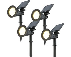 4x HOFTRONIC Bend - Solar Tuinspot - Zwart - IP65 Waterdicht - Schemerschakelaar - Tot 10 uur brandtijd - Kantelbaar - Winter solar - 3000K Warm Wit (sfeervol) - Tuinverlichting op zonne-energie - Ook als wandlamp te gebruiken