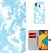 Voor Samsung Galaxy A20/A30 Cloud Fog Pattern Horizontal Flip Leather Case met houder & kaartsleuf & portemonnee (hemelsblauw)