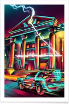 JUNIQE - Poster Delorean popart -13x18 /Rood & Turkoois