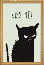 JUNIQE - Poster met houten lijst Kiss Me Cat -20x30 /Grijs & Wit