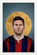 JUNIQE - Poster in houten lijst Football Icon - Lionel Messi -40x60